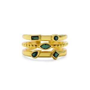 NEW STIA women's it fits! adjustable triple band rings in gold emerald cz